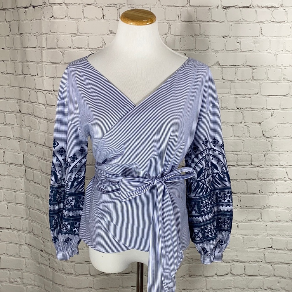 Zara Basic Embroidered Wrap Blouse - image 1